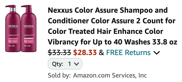 screenshot of a nexxus shampoo and conditioner set for $28.33