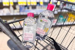2 bottles of garnier micellar water in a cart