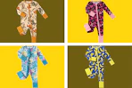 Bamboo Rompers for babies and kids with desert, flower, bow, and banana prints