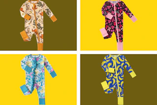 Bamboo Rompers for babies and kids with desert, flower, bow, and banana prints