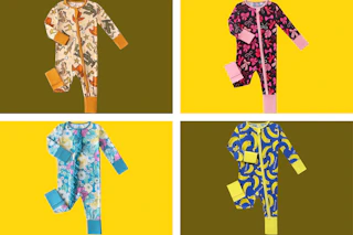 Bamboo Rompers for babies and kids with desert, flower, bow, and banana prints