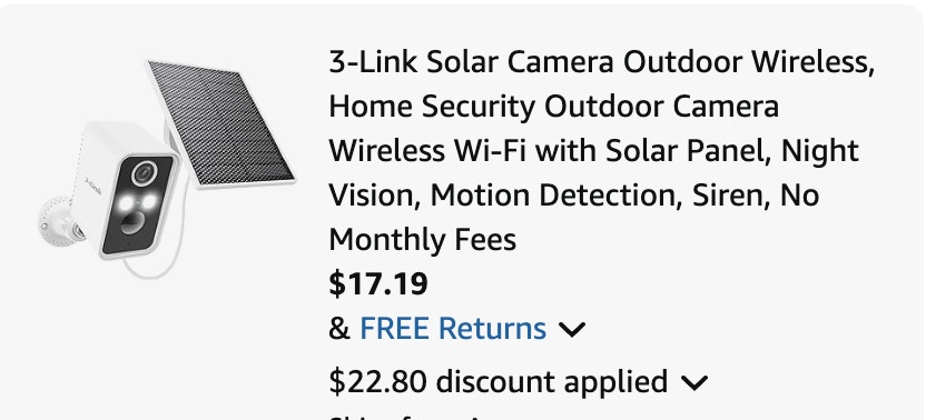 solar security camera Amazon receipt