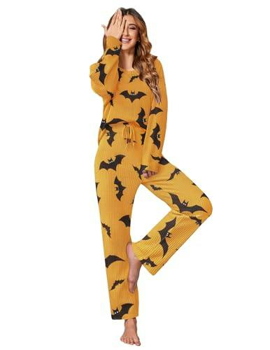 Ekouaer Women's Waffle Knit Pajama Set