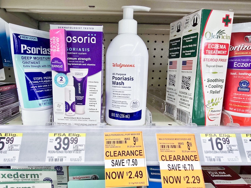 psoriasis wash with a $2.49 clearance sign