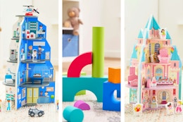 3 lifestyle images of Speak Create Imagine building sets