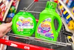 gain flings and liquid detergent in a cart