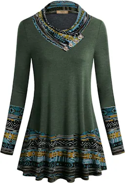Women's Long Sleeve Cowl Neck Tunic Top