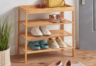 natural wood bamboo shoe tower