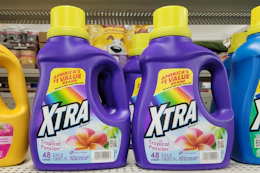 xtra laundry detergents on store shelf