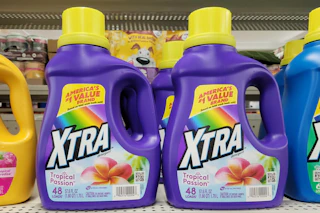 xtra laundry detergents on store shelf