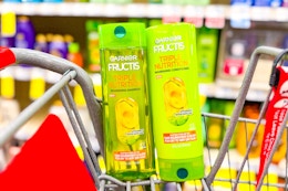 garnier fructis shampoo and conditioner in a cart