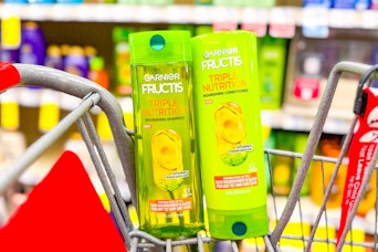 garnier fructis shampoo and conditioner in a cart