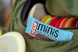 mini clif bar sticking out of backpack