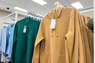 goodfellow and co men's hooded sweatshirts sitting on a target shelf