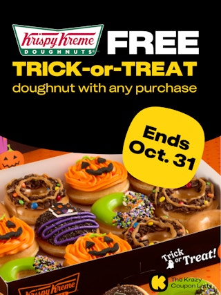 a graphic showing the krispy kreme halloween doughnuts freebie