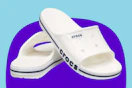 white Crocs slide sandals