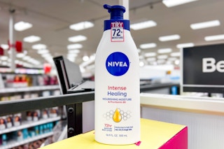 bottle of Nivea Intense Healing Body Lotion sitting on a Target shelf