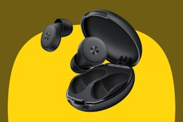  BIGOOD 45dB Ear Plugs for Sleeping 0.1oz Ultra-Comfy Noise Cancelling Ear Plugs on a yellow background.