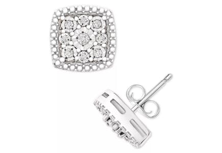 Sterling Silver Diamond Cluster Earrings