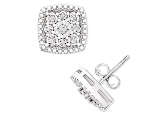 Sterling Silver Diamond Cluster Earrings