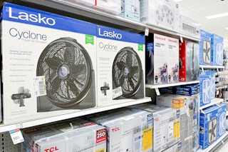 home fans sitting on a target shelf