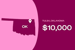 Graphic showing Tulsa, Oklahoma, which offers $10,000.