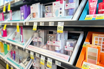 clearance tags on beauty shelves