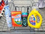 tide simply downy bounce febreze in walgreens cart