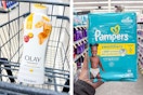 olay and pampers products in a collage 