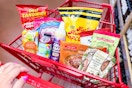 trader joes groceries in shopping cart