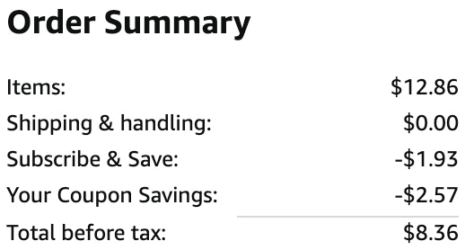 an amazon order summary ending in $8.36