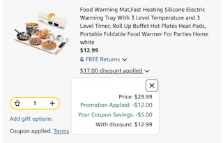 food warming mat Amazon receipt