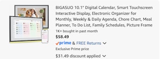 digital calendar Amazon receipt