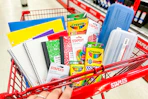 staples shopping cart with school supplies