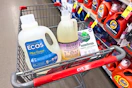 ecos, mrs meyers, and seventh generation laundry essentials in a cart