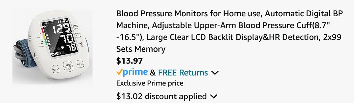 Blood pressure monitor Amazon receipt