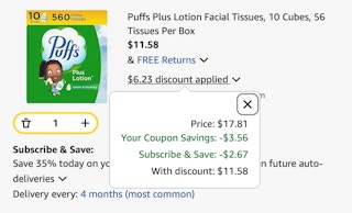 Puffs Amazon receipt