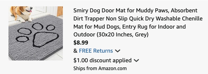 dog doormat Amazon receipt