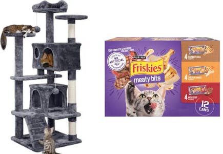 Yaheetech Cat Tree + Friskies Food