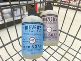 two Mrs. Meyers hand soaps in shopping cart