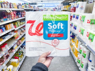 hand holding walgreens brand toilet paper
