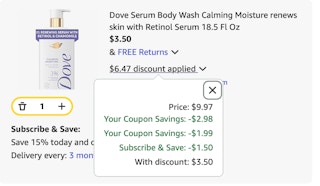 Dove body wash Amazon receipt