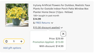 artificial flowers Amazon receipt