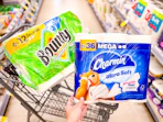 bounty and charmin paper products in a walgreens cart