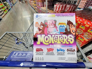 a box of monsters cereal with 4 kinds of cereal in it