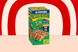 nature valley crunchy bars on a red background