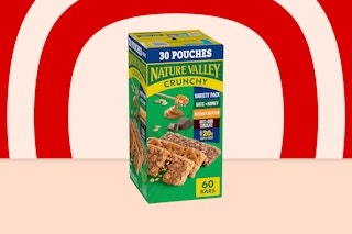 nature valley crunchy bars on a red background