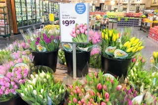 whole foods 15 stem tulips with signage