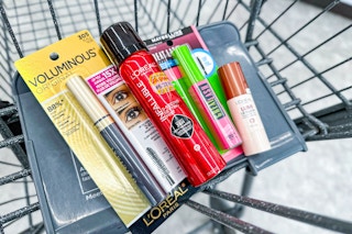 loreal and maybelline makeup in a cart