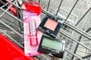 maybelline baby lips, eyeshadow, and blush in a cart